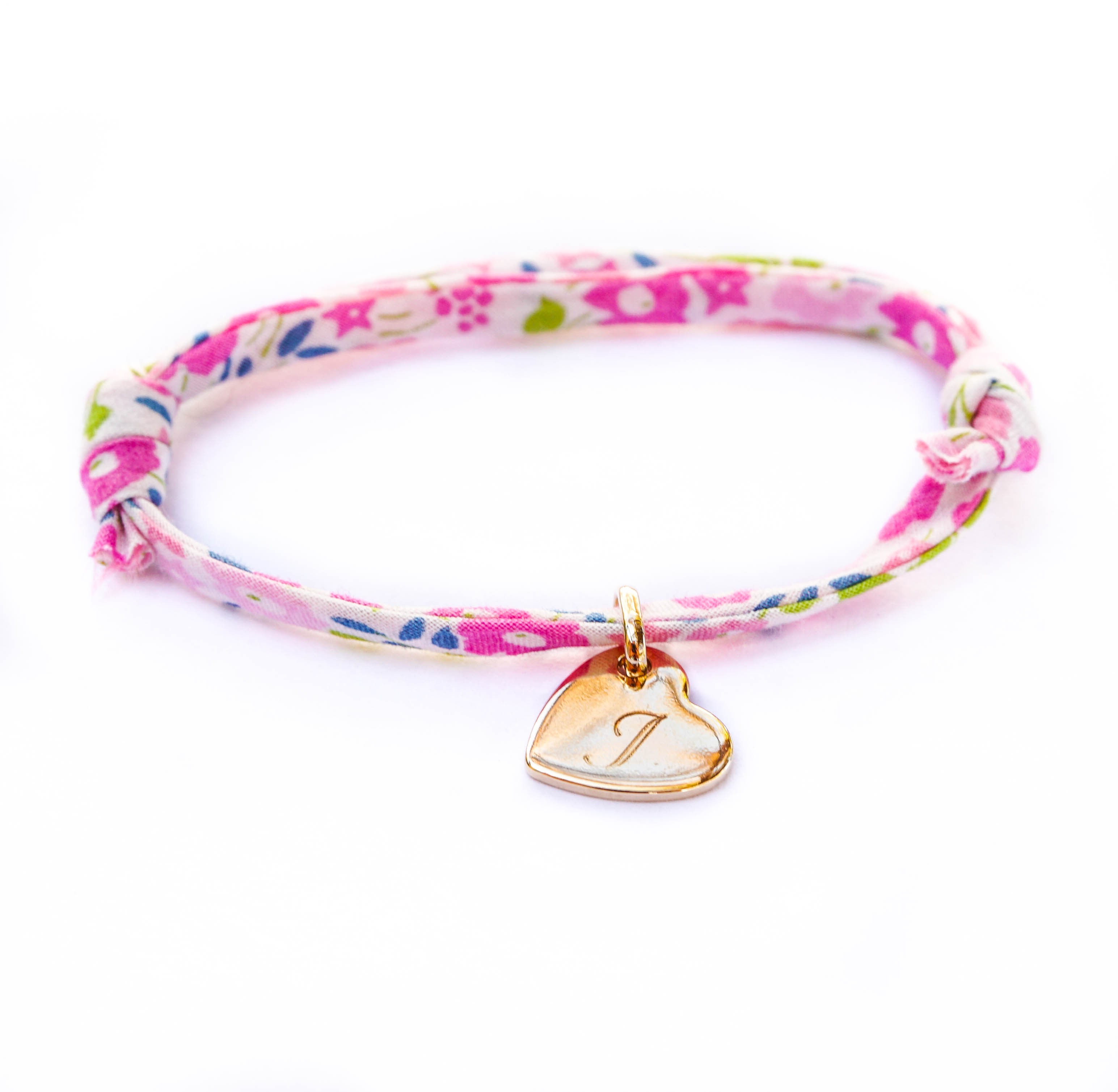 Bracelet enfant personnalisé Liberty médaille initiale coeur